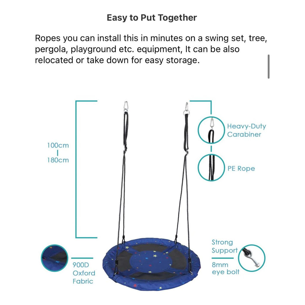 Pibi Portable Outdoor Platform Tree Swing Saucer (100 cm Diameter) with Hanging Rope Blue/Black Age- 3 Years & Above
