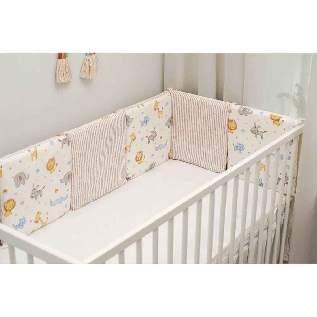 Pibi Premium Jungle Themed Printed Reversible Cot Bumper Cream (180 X 30 cm) Age- Newborn & Above