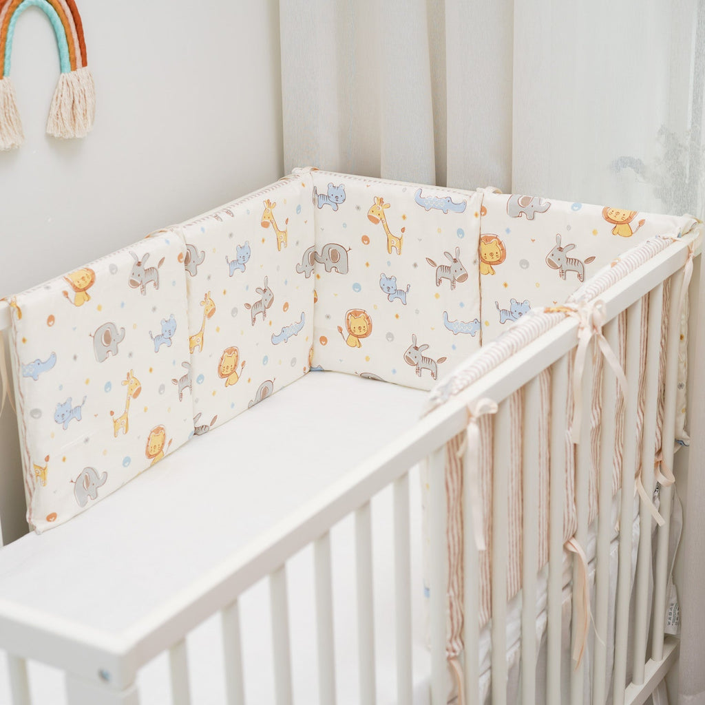 Pibi Premium Jungle Themed Printed Reversible Cot Bumper Cream (180 X 30 cm) Age- Newborn & Above