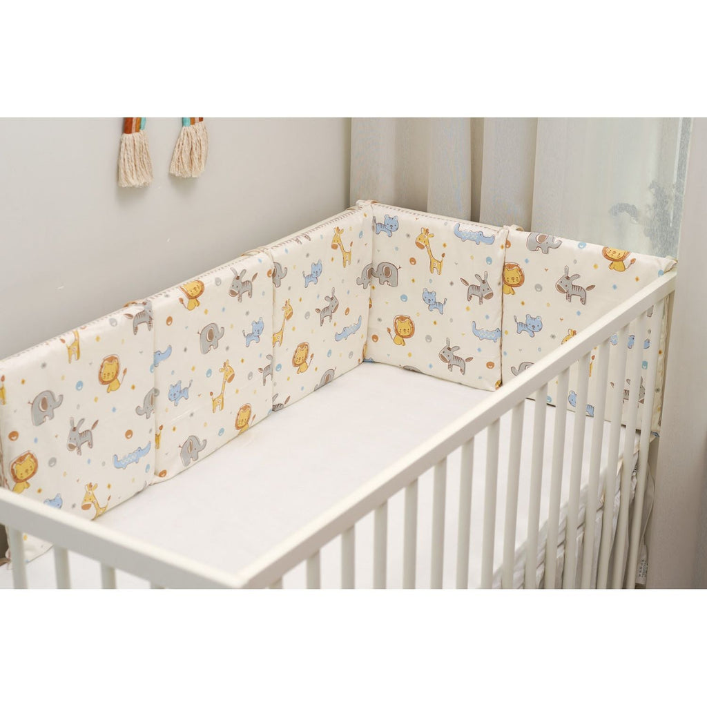 Pibi Premium Jungle Themed Printed Reversible Cot Bumper Cream (180 X 30 cm) Age- Newborn & Above