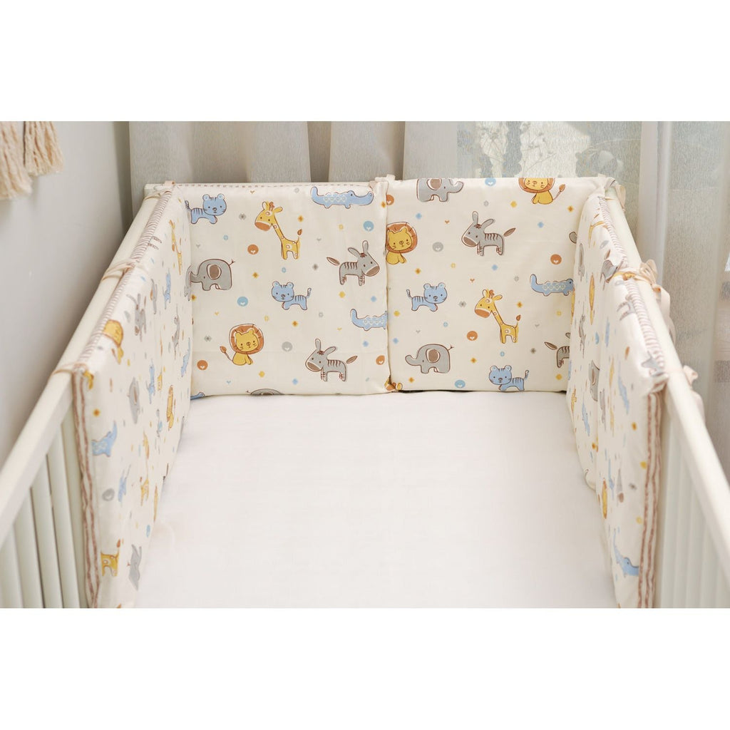 Pibi Premium Jungle Themed Printed Reversible Cot Bumper Cream (180 X 30 cm) Age- Newborn & Above