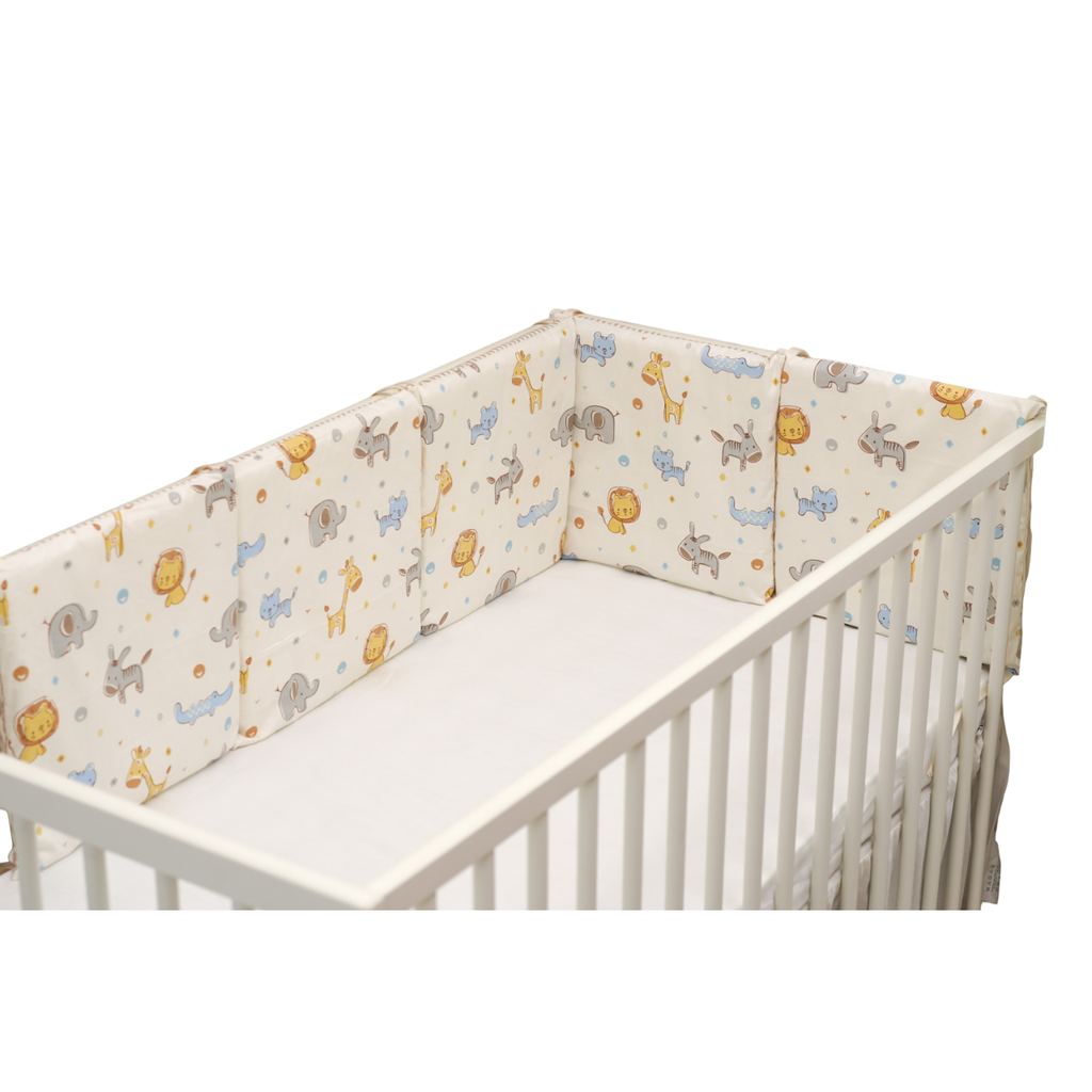 Pibi Premium Jungle Themed Printed Reversible Cot Bumper Cream (180 X 30 cm) Age- Newborn & Above
