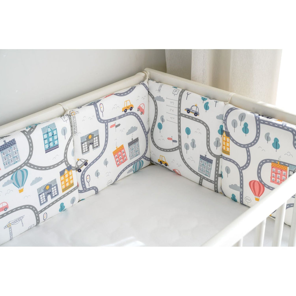 Pibi Premium Road Tripping Themed Printed Reversible Cot Bumper Cream (180 X 30 cm) Age- Newborn & Above