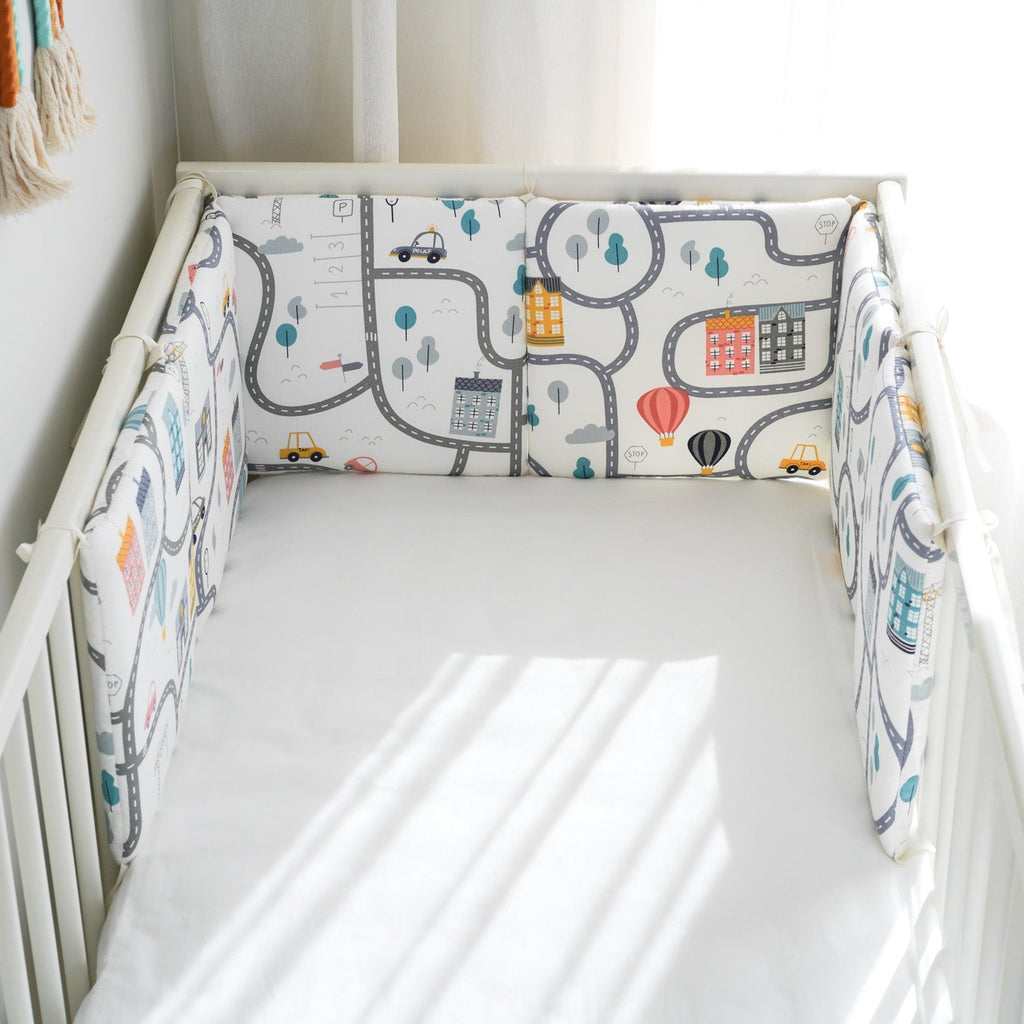 Pibi Premium Road Tripping Themed Printed Reversible Cot Bumper Cream (180 X 30 cm) Age- Newborn & Above