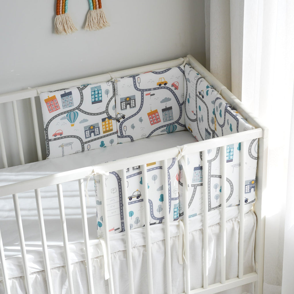 Pibi Premium Road Tripping Themed Printed Reversible Cot Bumper Cream (180 X 30 cm) Age- Newborn & Above