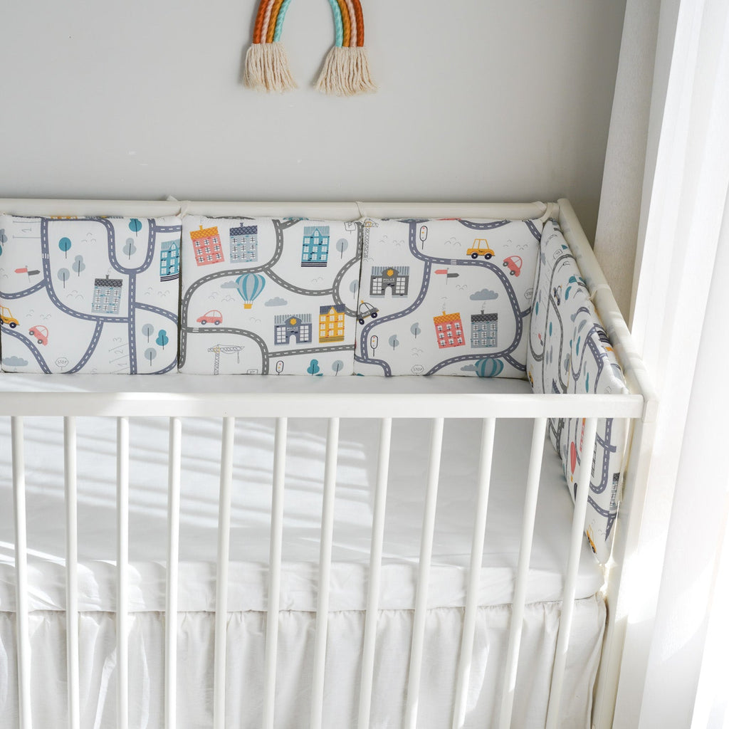 Pibi Premium Road Tripping Themed Printed Reversible Cot Bumper Cream (180 X 30 cm) Age- Newborn & Above