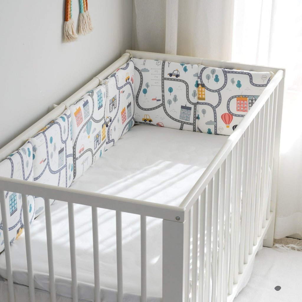 Pibi Premium Road Tripping Themed Printed Reversible Cot Bumper Cream (180 X 30 cm) Age- Newborn & Above