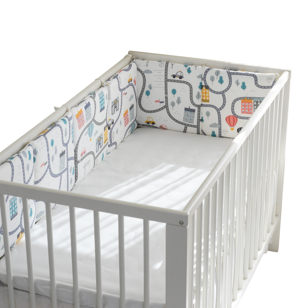 Pibi Premium Road Tripping Themed Printed Reversible Cot Bumper Cream (180 X 30 cm) Age- Newborn & Above