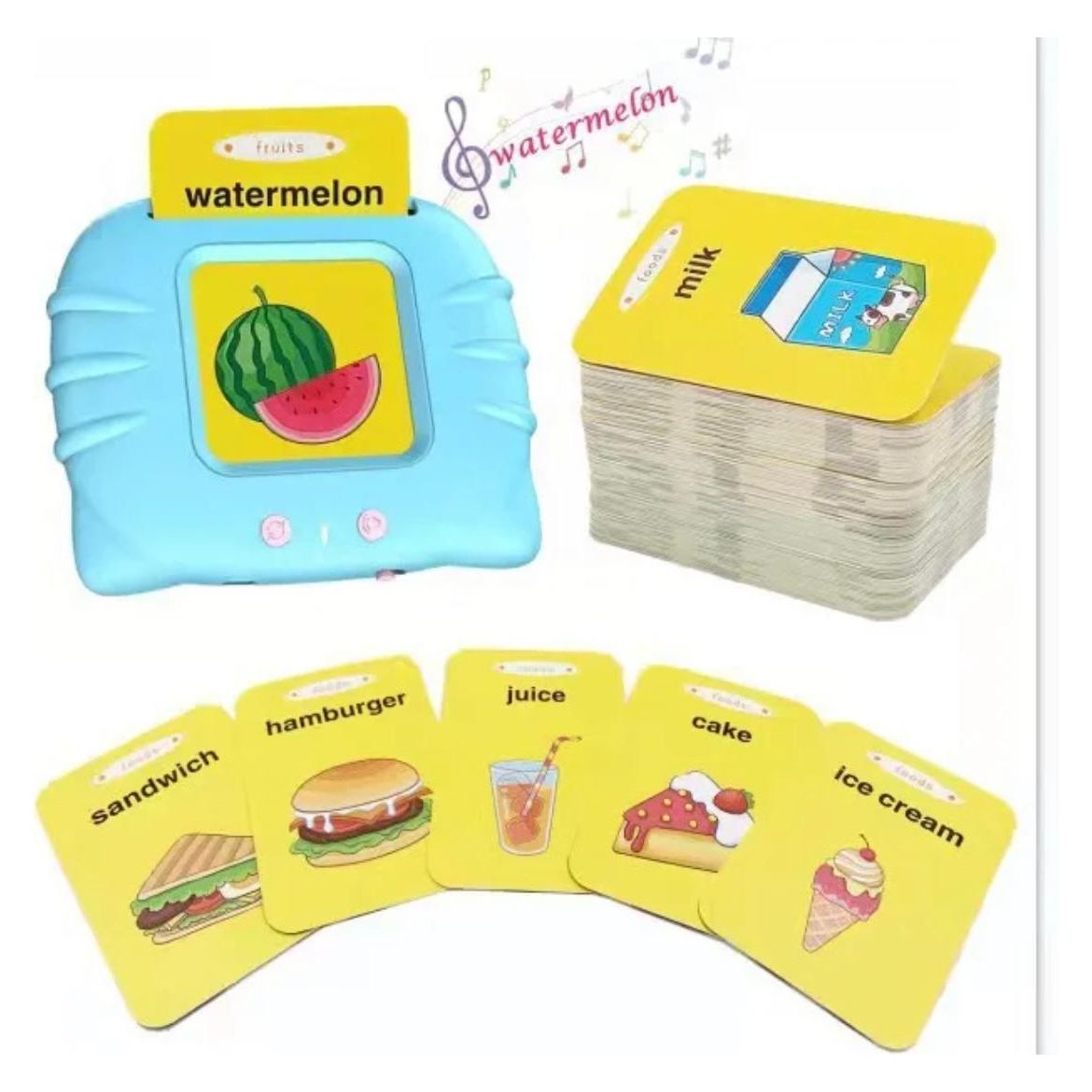 Pibi Talking Flash Cards with 112 Sight Words+USB Cable Montessori & Interactive Toddler Toys Blue Age- 12 Months & Above