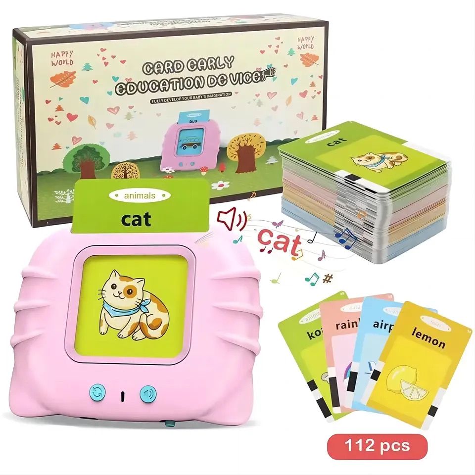 Pibi Talking Flash Cards with 112 Sight Words+USB Cable Montessori & Interactive Toddler Toys Pink Age- 12 Months & Above