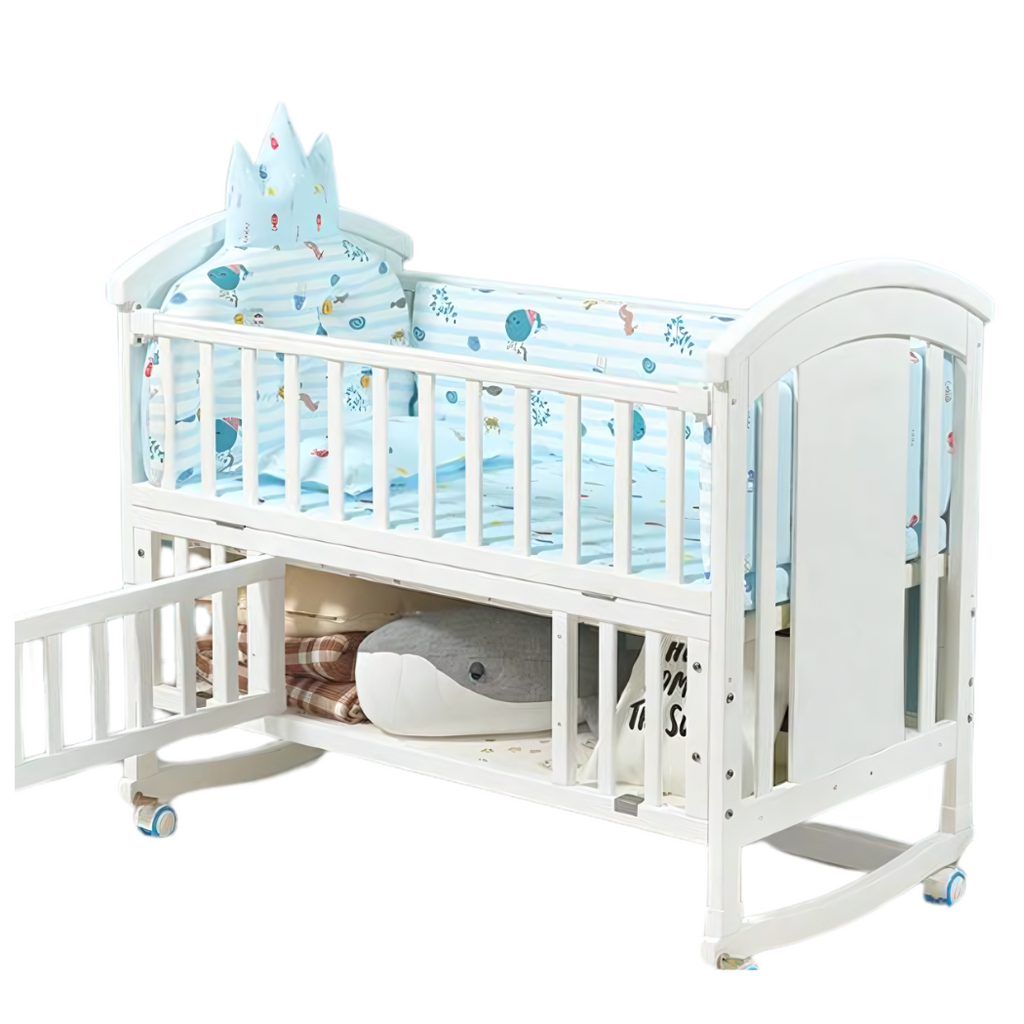 Pibi 3 in 1 Rocking Cot Cum Junior Bed White Age- Newborn to 5 Years