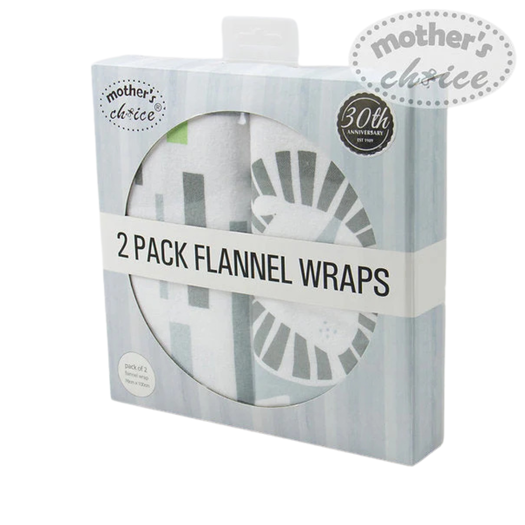Motherschoice Baby 100% Cotton 2 Pack Flannel Swaddle Wraps White/Grey IT11415 Age- Newborn to 2 Years