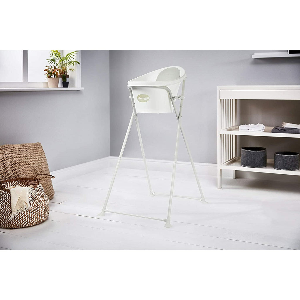 Shnuggle Baby Bath Tub with Folding Stand - Compact Support Seat to make Bath Time Easy White/Grey Age-Newborn & Above