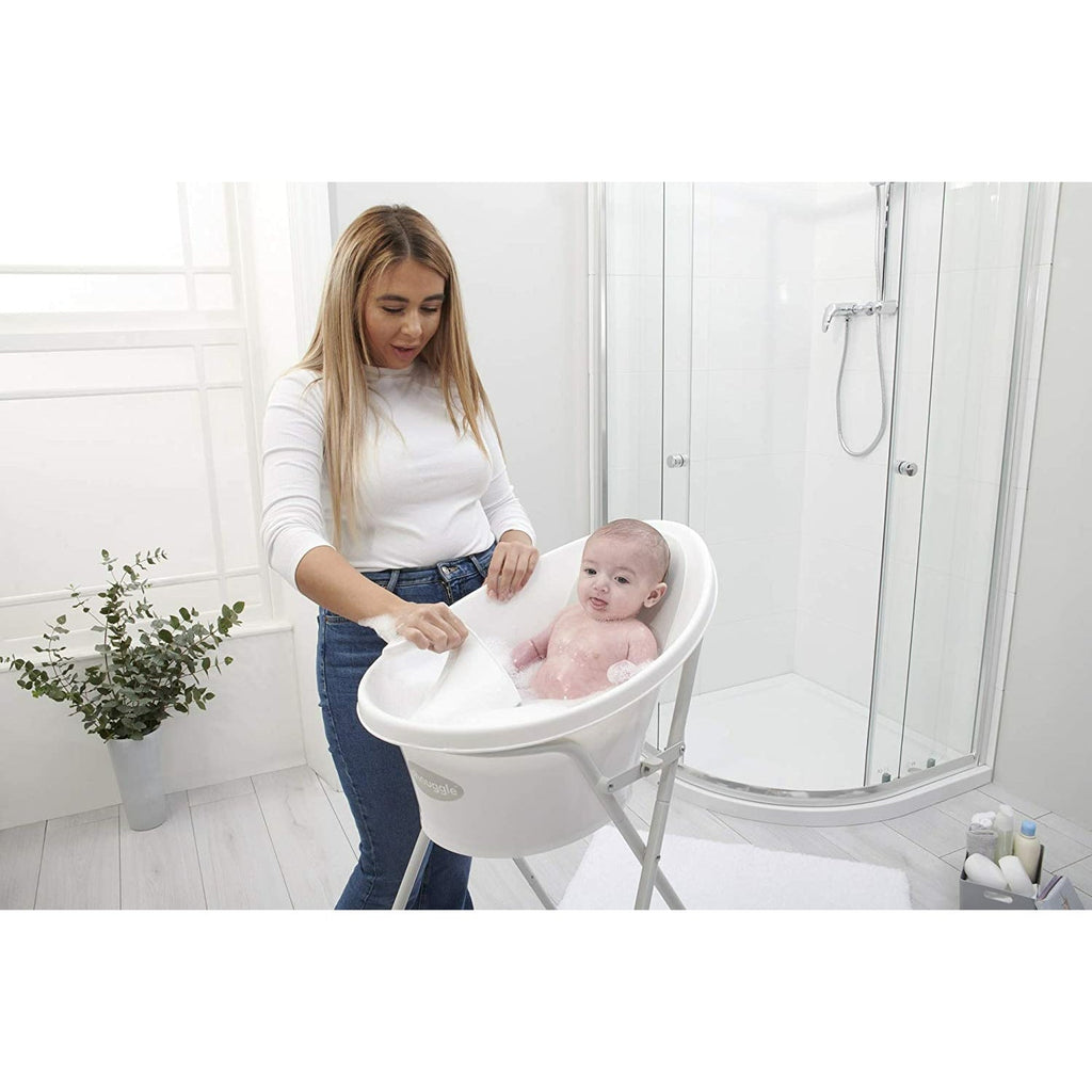 Shnuggle Baby Bath Tub with Folding Stand - Compact Support Seat to make Bath Time Easy White/Grey Age-Newborn & Above