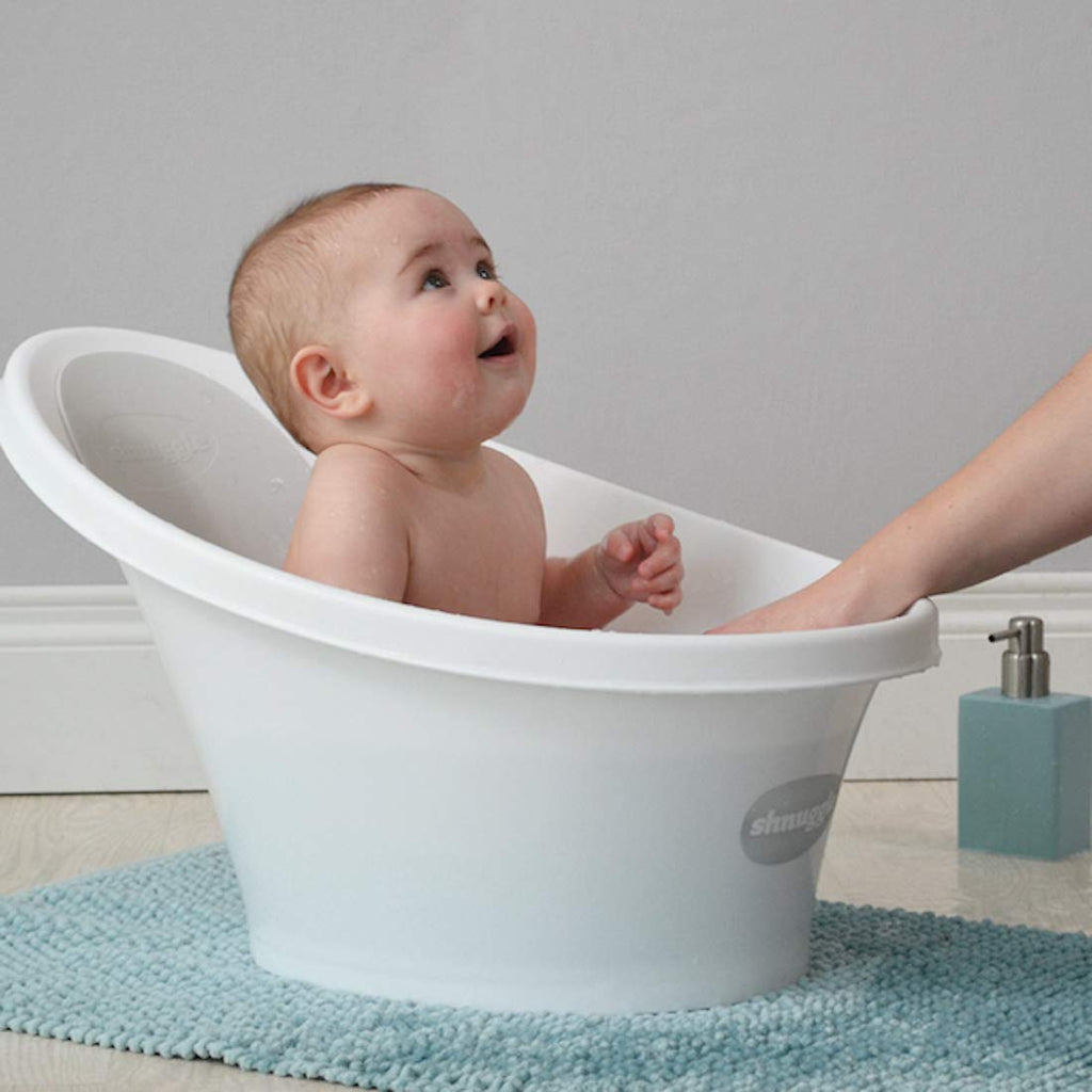 Shnuggle Baby Bath Tub with Folding Stand - Compact Support Seat to make Bath Time Easy White/Grey Age-Newborn & Above