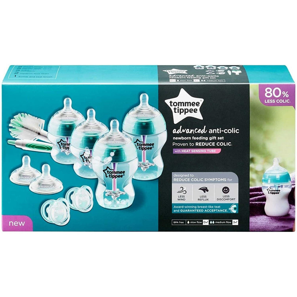 Tommee Tippee 8-Piece Starter Advanced Anti-Colic Feeding Bottle Kit Teal Age-Newborn & Above