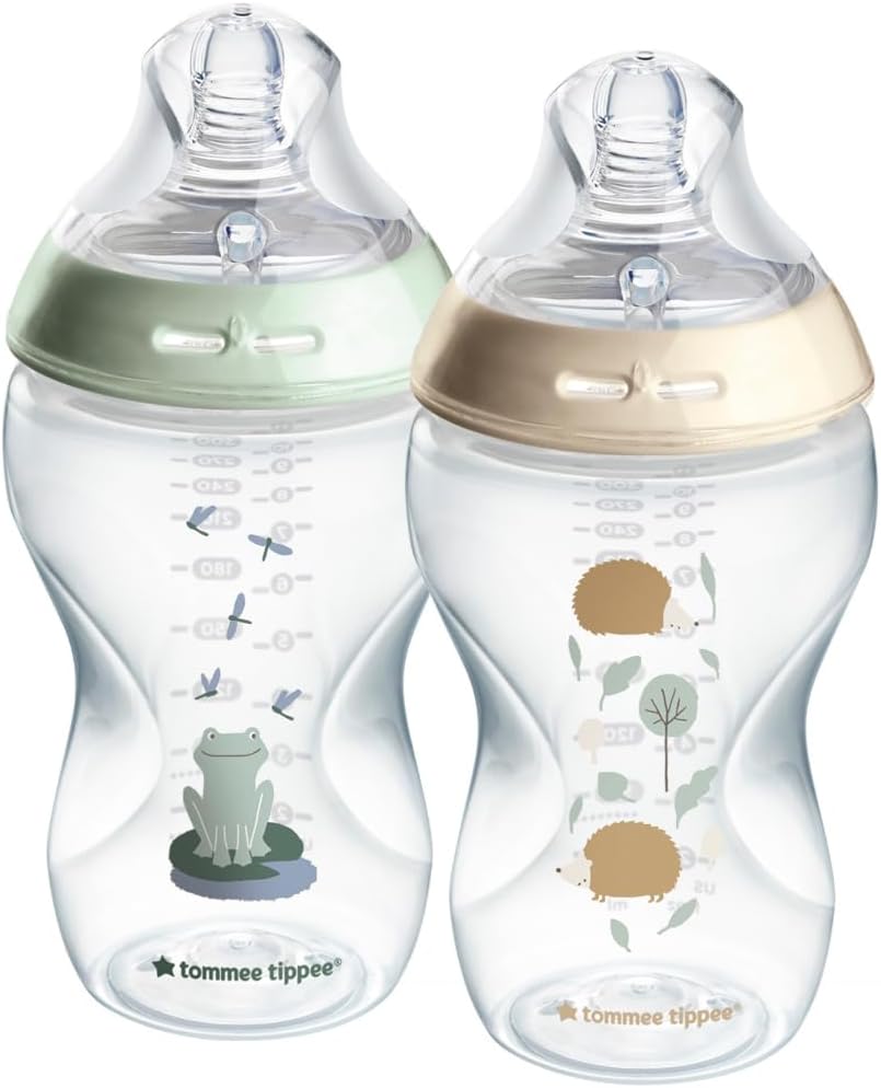 Tommee Tippee Closer To Nature Easi Vent Decorative Milk Feeding Bottle 340 ml, Moon White/Pink Pack Of 2 Age- Newborn & Above