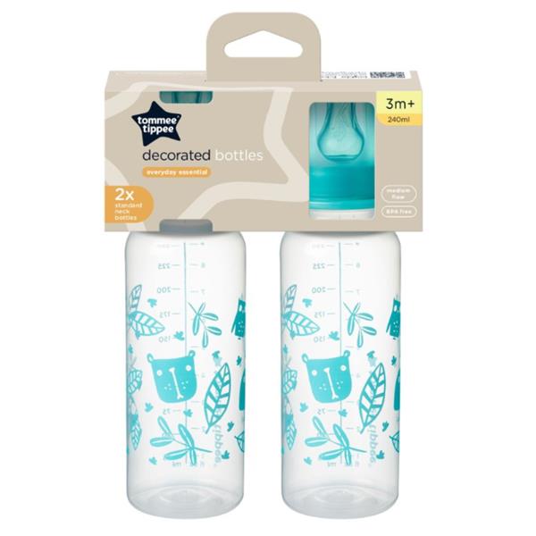 Tommee Tippee  Essential 2 Pack Decorated Baby Feeding Bottle 250 ML Age- 6 Months & Above