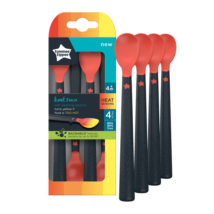 Tommee Tippee Heat Sense Soft Weaning Spoon Pack of 4 Orange Age-4 Months & Above