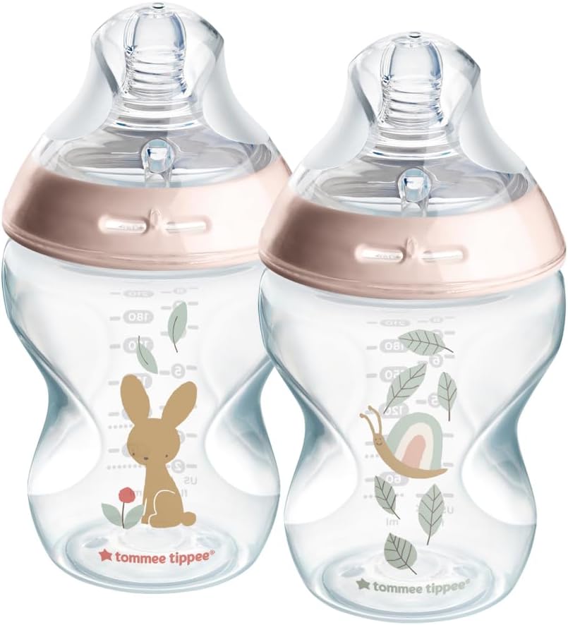Tommee Tippee Natural Start Anti-Colic Baby Feeding Bottle with Slow Flow Breast-Like Teat &  Pond Design Pack of 2 Pink Age- Newborn & Above