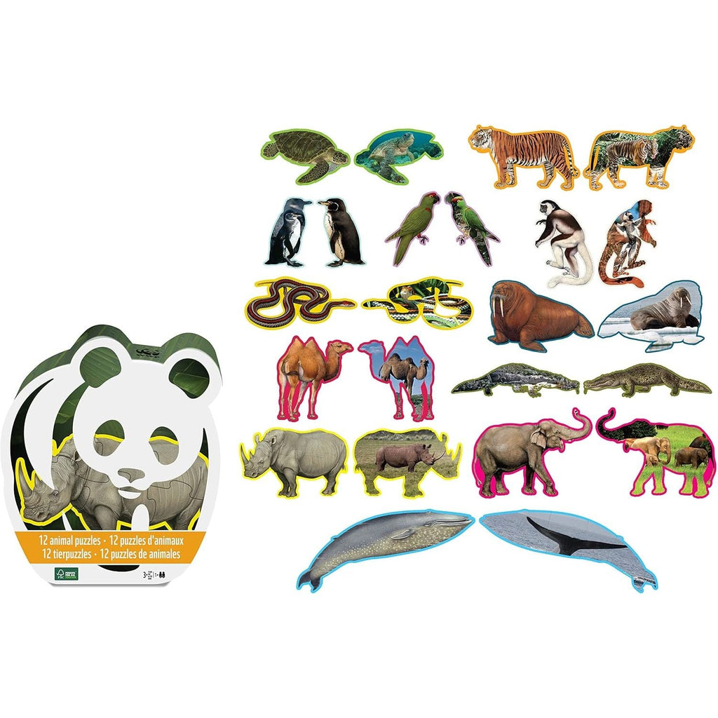 WWF 12 Animal Shaped Puzzles in Panda Box Age- 3 Years & Above