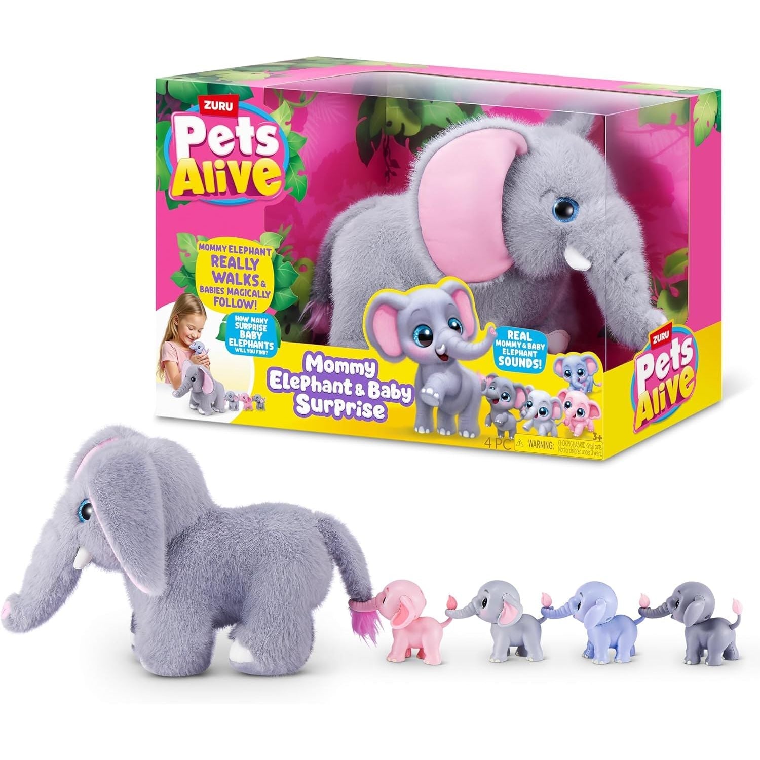 Zuru Pets Alive Elephant and Baby Interactive Animal Toy for Kids, Pretend Pet Play with Fun Movement & Sounds Age- 3 Years & Above