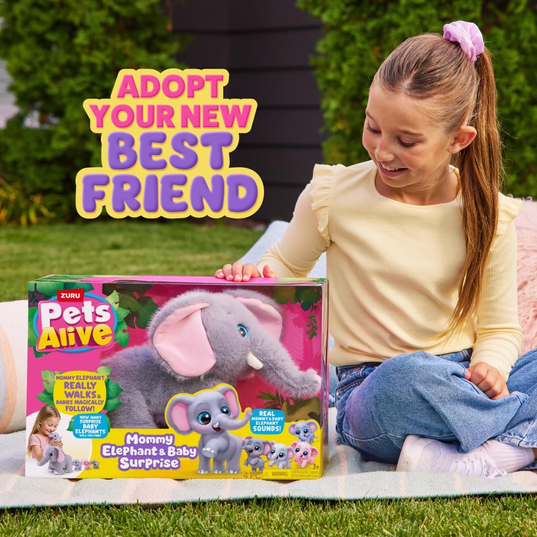Zuru Pets Alive Elephant and Baby Interactive Animal Toy for Kids, Pretend Pet Play with Fun Movement & Sounds Age- 3 Years & Above