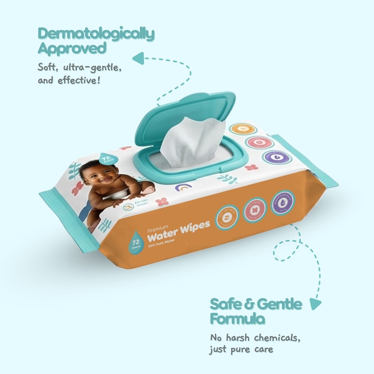 Peekaboo Premium Water Wipes -99% Water Pack of 72 Age- Newborn & Above